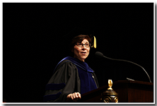 Cal State L.A.'s First Lady Debbie Covino speaks.