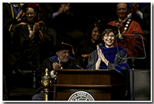 Debbie Covino introduces the keynote speaker, former U.S. Secretary of Labor Hilda Solis.