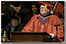 Kevin Baaske speaks on behalf of the Cal State L.A. faculty at the ceremony.