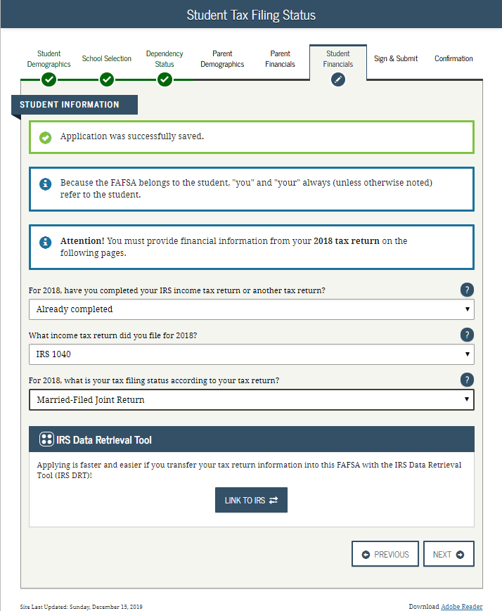 Screenshot of IRS Data Retrieval tool