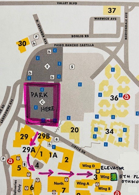 Image of a map showing suggested route from Parking Lot C to King Hall