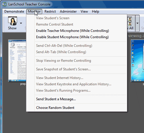 Monitor menu
