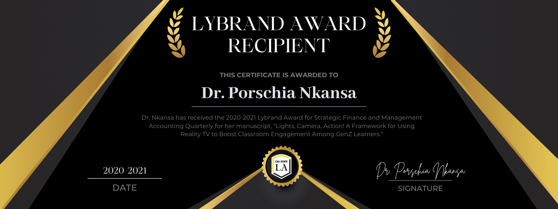 Dr. Nkansa received Lybrand Award