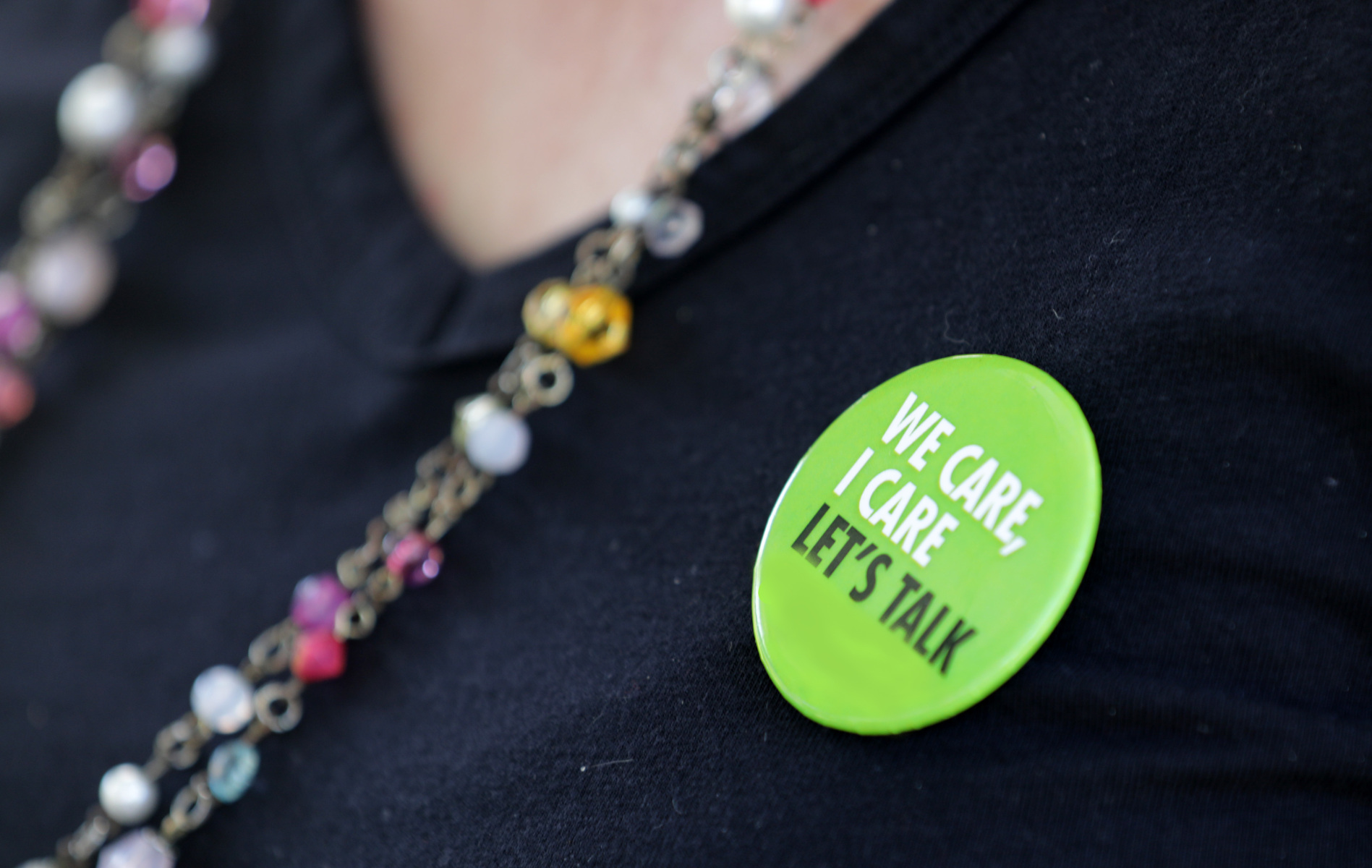 Button that says We care, I care, let's talk