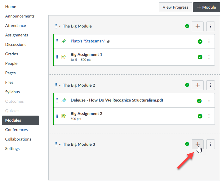 Button to add content to a module