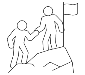 person helping another climb mountain icon