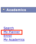 Navigation to My Planner on the Student Self Service page within Golden Eagle Territory