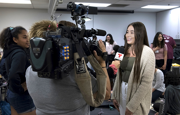 Female Student interviewed by Telemundo about the LAunchPad Program