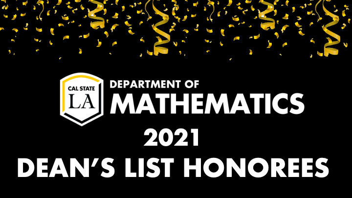Department of Mathematics 2021 Deans List Honorees