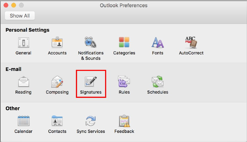 Outlook preferences dialog box