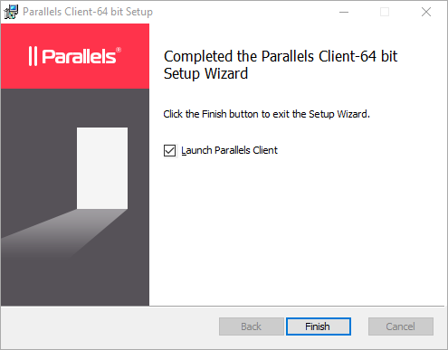 Parallels Setup Page Completed