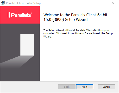 Parallels Client-64 bit Setup Wizard Page