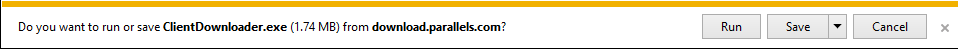 Parallels Window asking to run or save file