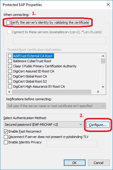 Protected EAP settings