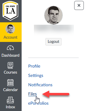Personal files link in the account sidebar