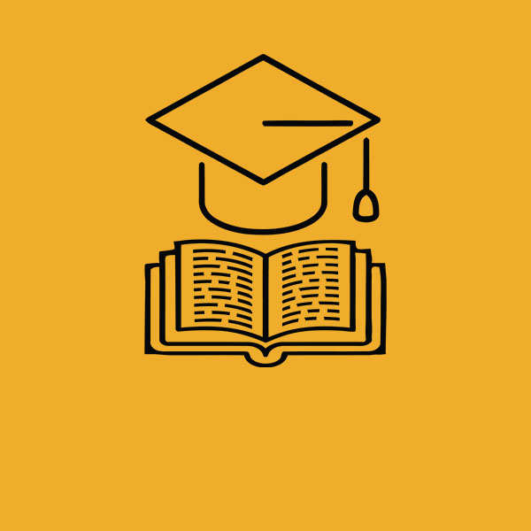 An icon showing a book and a graduation cap.