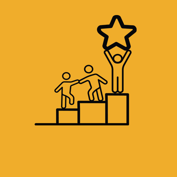 an icon showing a group of people being carried by a hand.