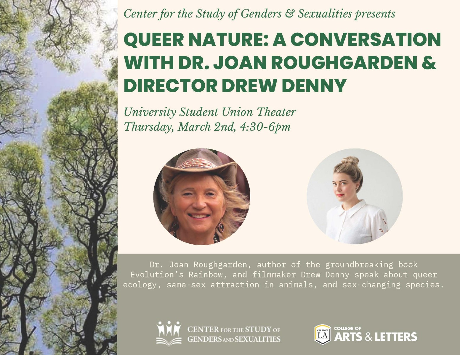 Photos of the two female speakers and greenery.