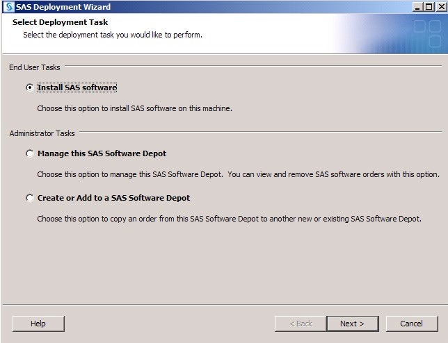 Select Deployment Task Screen of the SAS Deployment Wizard