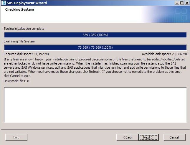 Checking System Screen of the SAS Deployment Wizard