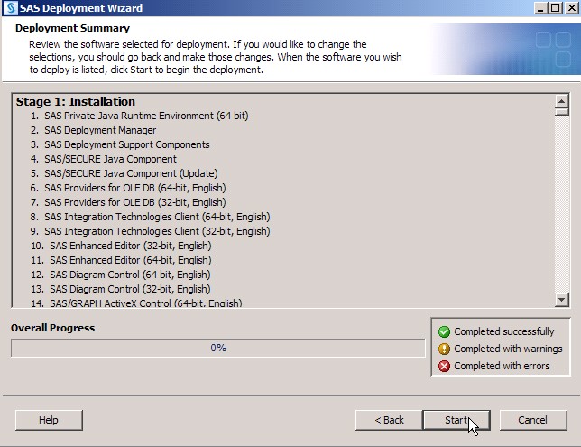 Deployment Summary Screen of the SAS Deployment Wizard