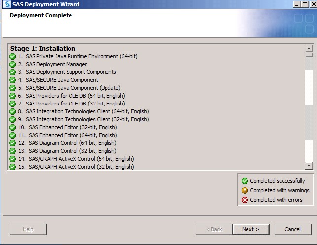 Deployment Complete Screen of the SAS Deployment Wizard