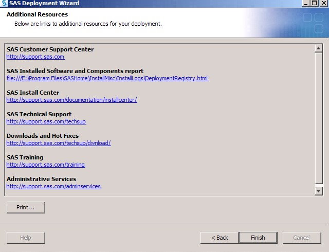 Additional Resources Screen of the SAS Deployment Wizard