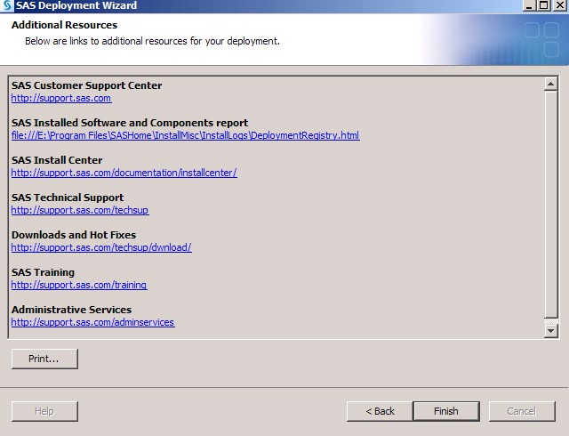 Additional Resources Screen of the SAS Deployment Wizard