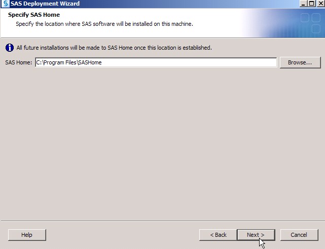 Specify SAS Home Screen of the SAS Deployment Wizard
