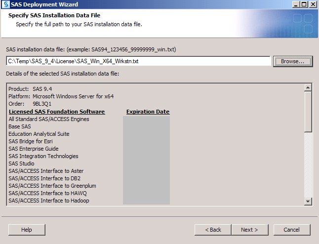 Specify SAS Installation Data File Screen of the SAS Deployment Wizard