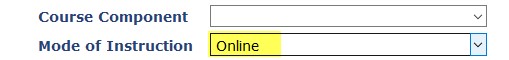 Screenshot of Class Search with Mode of Instruction - Online highlighted