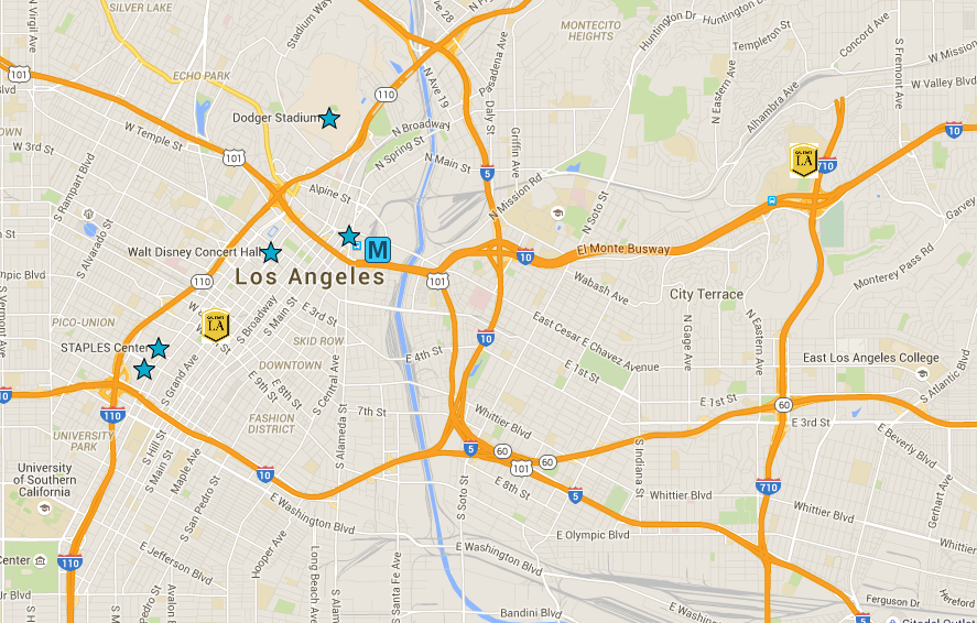 Google Map of Cal State DTLA and city attractions