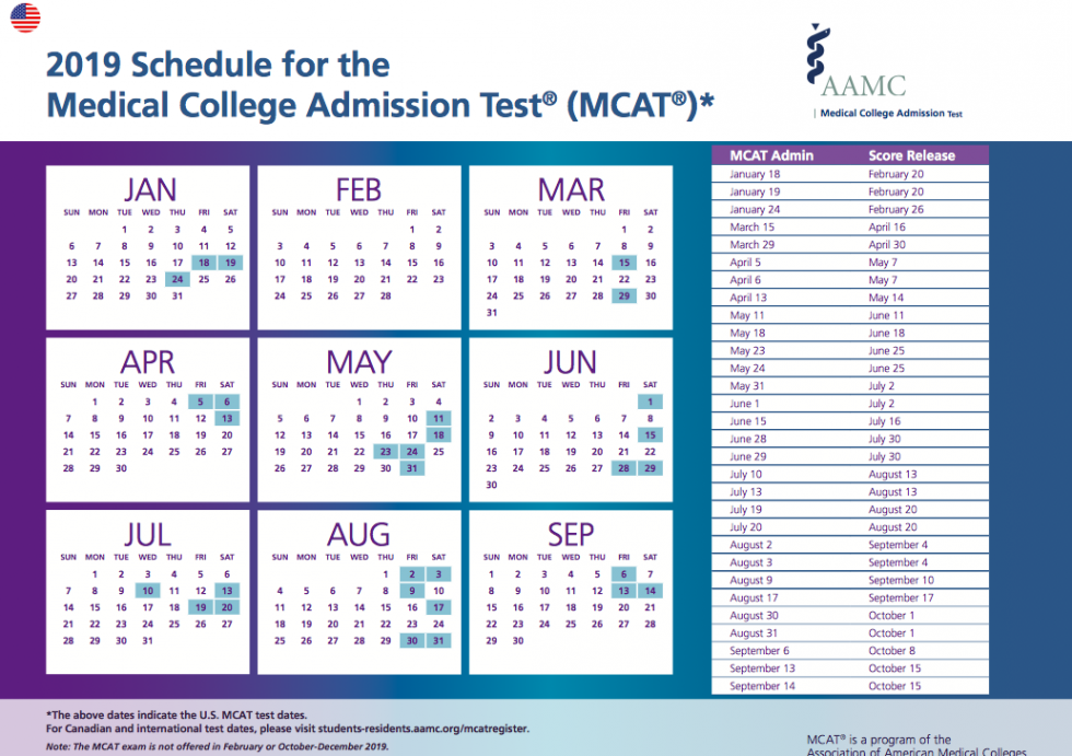 MCAT Test Dates for 2019