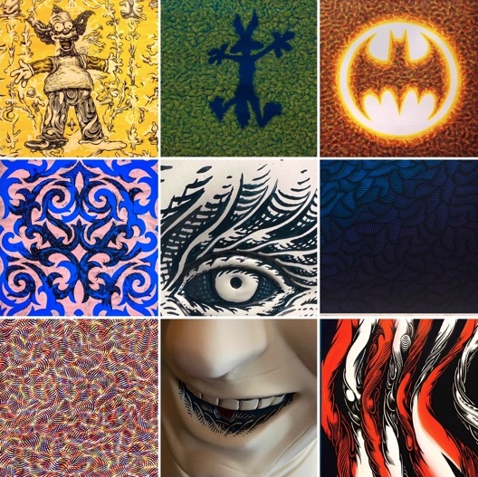 Graphia Exhibit collage of different works completed by Mark Dean Veca
