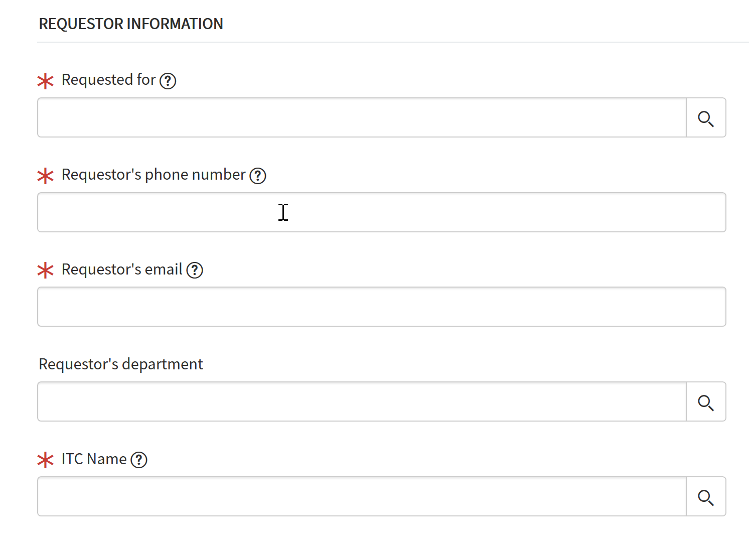 Requestor Information section