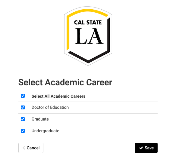 Screenshot of Schedule Planner with header Select Career.  Options are Undergraduate, Graduate, Doctor of Education.