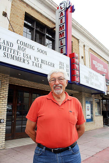 Laemmle, pictured at Laemmle’s Royal Theater in West Los Angeles, estimates he’s watched up to 150 films each year for 60 years.