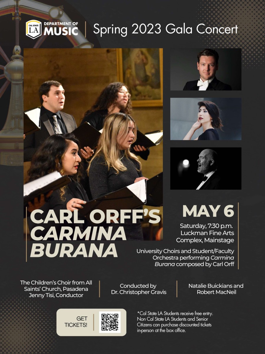 Event Poster showing University Choirs and Student/Faculty Orchestra performing Carmina Burana composed by Carl Orff