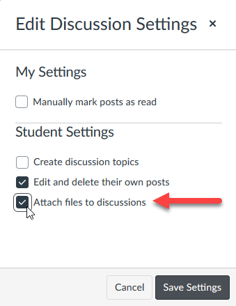 Allowing students to attach files to discussions