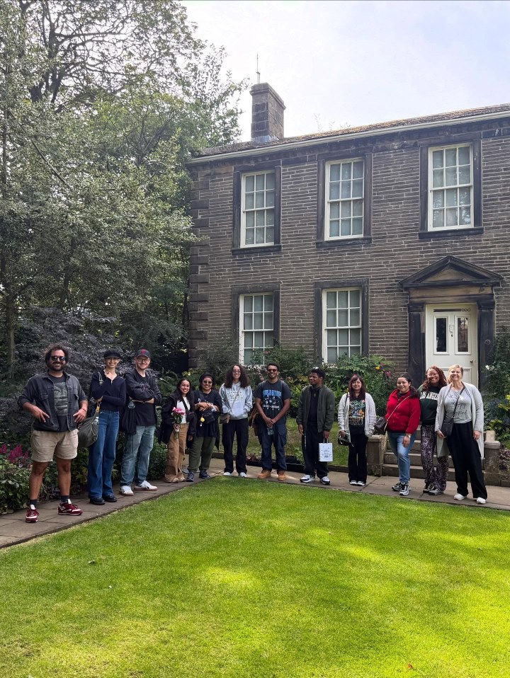 Students in front of the Bronte Parsonage in Haworth, England