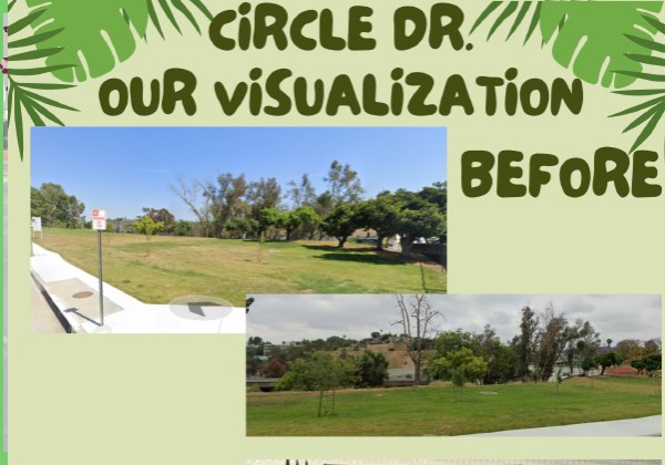 Poster proposing a visualization of campus improvements on Circle Dr. for enhancing green spaces