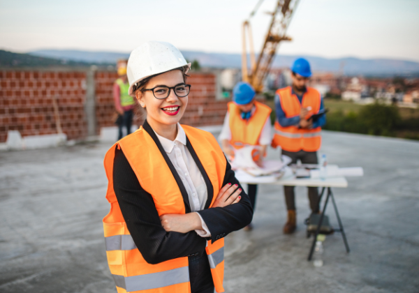 Woman at construction work site.