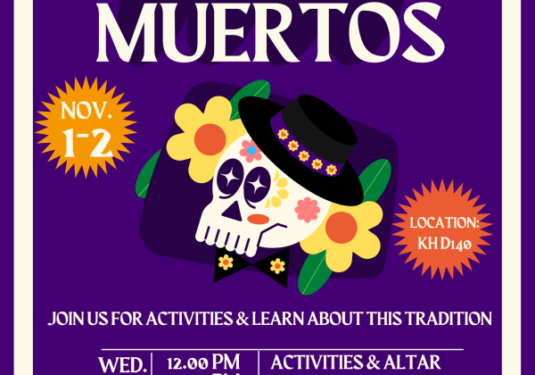 Dia de lor muertos flyer with skull and flowers