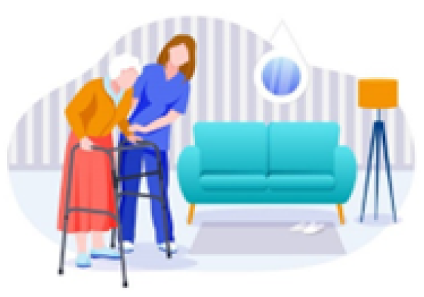 clipart of younger women helping an older women with a walker