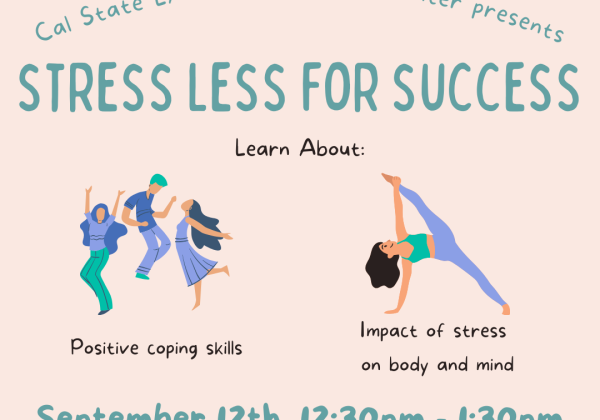 Flyer for de-stress event with persons stretching and dancing