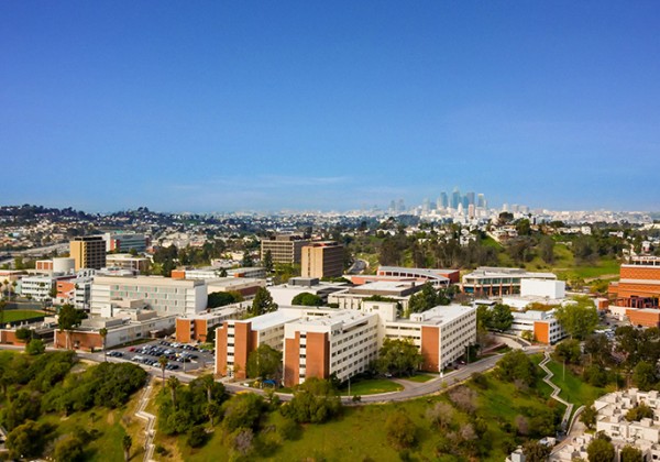 aerial view of Cal State LA campus with a clear blue sky