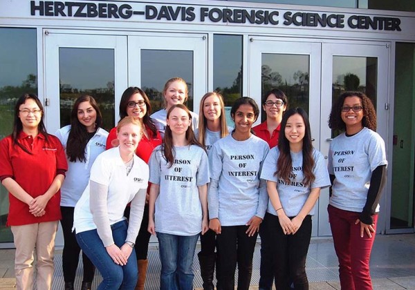 Students posed outside of Hertzberg building