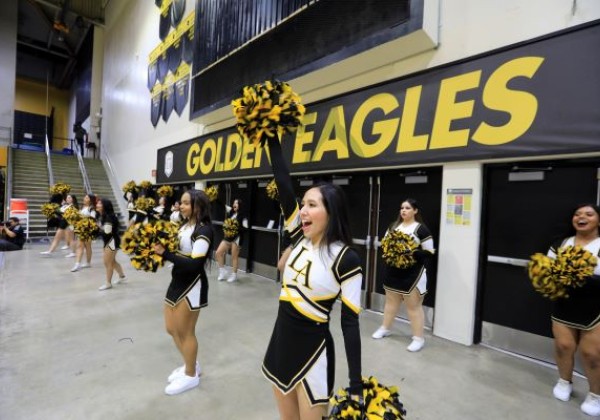 Cal State LA cheerleaders at homecoming
