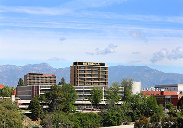 Photo of Cal State LA Main Campus Simpson Tower from 10 Freeway