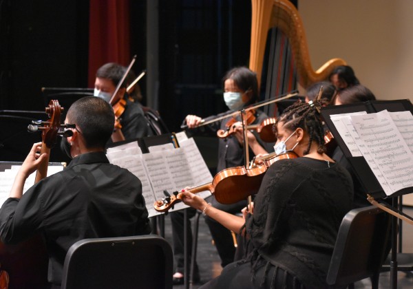 Orchestra students performing